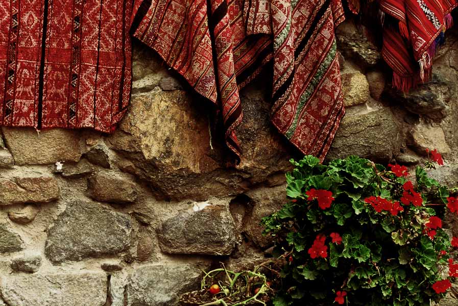 Flowers and textiles - Urubamba Valley, Peru